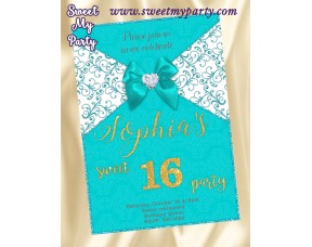 Turquoise Sweet 16 Invitation,Turquoise Quinceanera Invitation,(009)